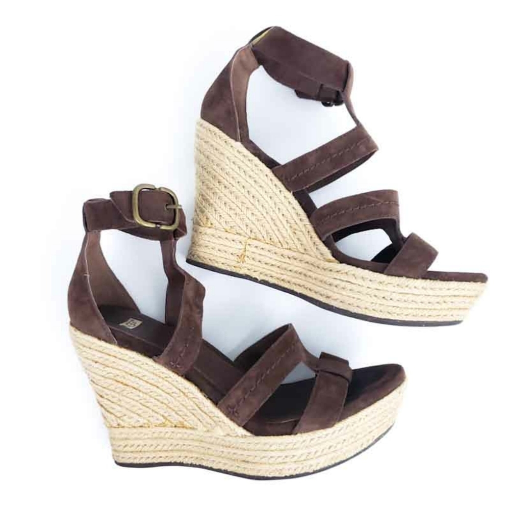 UGG Brown Suede Lauri Espadrille Wedge Sandals